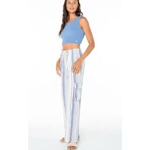 Roxy Women's Linen Blend Cargo Pant, Blue Multi, XL New